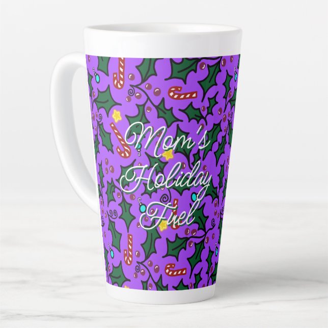 Caneca De Café Latte Mães de Natal Combustível Padrão Roxo (Ângulo esquerdo)