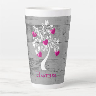 Caneca De Café Latte Magenta Árvore de Corações Personalizada Lata