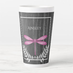 Caneca De Café Latte Magenta Dragonfly Rustic Personalizada Latte Mug