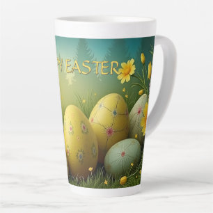 Caneca De Café Latte Magia da Primavera com Ovos de Páscoa em um Mar de