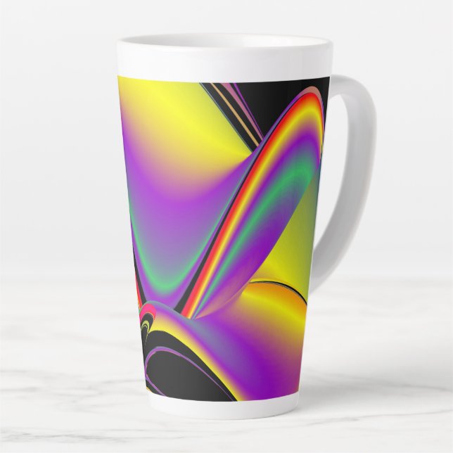 Caneca De Café Latte Magia das cores, Abstrato 3D Rainbowart (Ângulo direito)