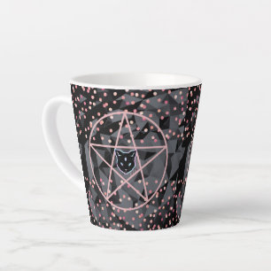 Caneca De Café Latte Magic Witch Magic Cat Pentágono Magic Magick