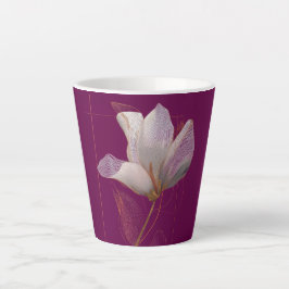 Caneca De Café Latte Magnólia Branca com Linhas Douradas em Magenta