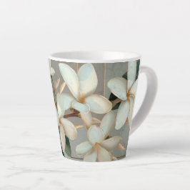 Caneca De Café Latte Magnólia Branca Floral Linha Dourada Mármore