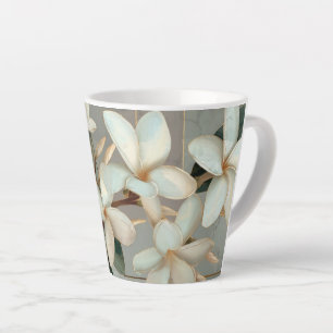 Caneca De Café Latte Magnólia Branca Floral Linha Dourada Mármore