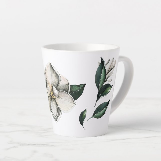 Caneca De Café Latte Magnolia Latão Botânico Contemporâneo (Ângulo direito)