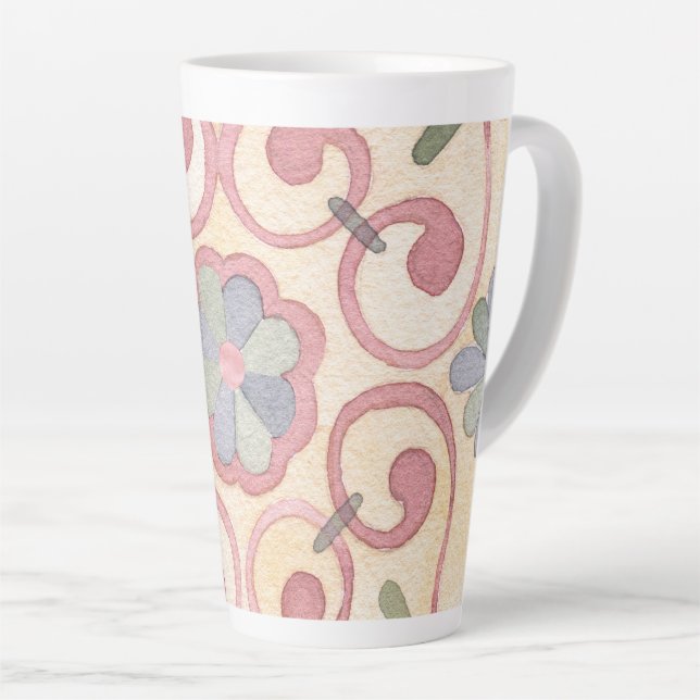 Caneca De Café Latte Maiolica Amarela Italiana Espanhola Rosa (Ângulo direito)