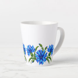 Caneca De Café Latte Malmequeres Azuis com Efeito Bordado