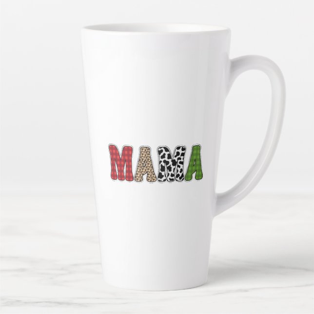 Caneca De Café Latte Mama Natal Xadrez Desenho Padrão (Direita)