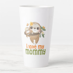 Caneca De Café Latte Mamãe e Bebê Sloths pendurados em um galho que eu 