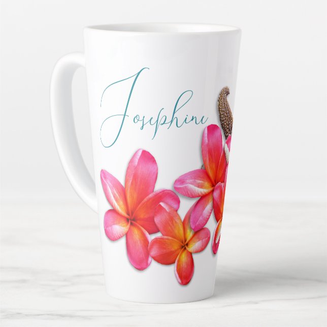 Caneca De Café Latte Mamãe Estrela-do-Mar Flores Frangipani Personaliza (Ângulo esquerdo)