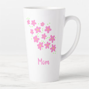 Caneca De Café Latte Mamãe Rosa Flores Brancas Latão