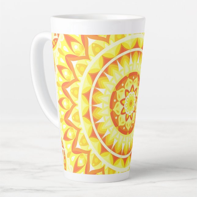 Caneca De Café Latte Mandala Amarelo (Ângulo esquerdo)