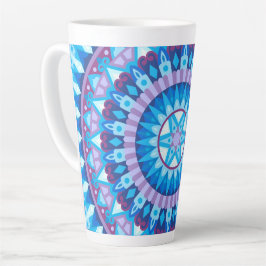 Caneca De Café Latte Mandalá de Inverno Azul Padrão de Neve Geométrico 