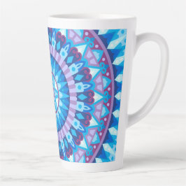 Caneca De Café Latte Mandalá de Inverno Azul Padrão de Neve Geométrico 