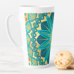 Caneca De Café Latte Mandala Flor de Ouro Azul