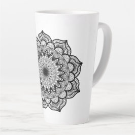 Caneca De Café Latte Mandala Preto em Fundo Branco
