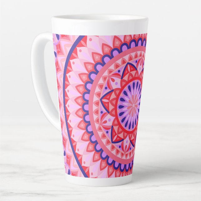Caneca De Café Latte Mandala Rosa Boho Padrão Geométrico Vibrante Aconc (Ângulo esquerdo)