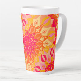 Caneca De Café Latte Mandala Sobreposto Laranja Rosa Amarelo