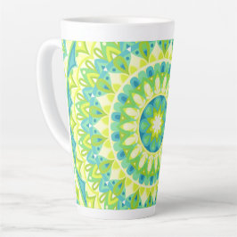 Caneca De Café Latte Mandala Verde Padrão Boho Hygge Inspirado na Natur