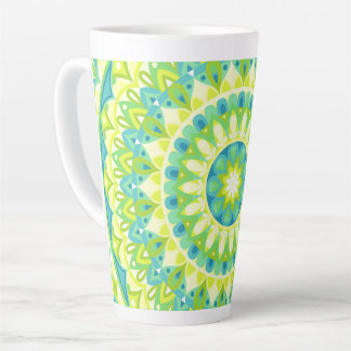 Caneca De Café Latte Mandala Verde Padrão Boho Hygge Inspirado na Natur