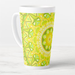 Caneca De Café Latte Mandalala Floral Verde Amarelo Boho Café Primavera