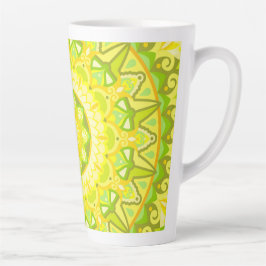 Caneca De Café Latte Mandalala Floral Verde Amarelo Boho Café Primavera