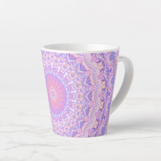 Caneca De Café Latte Mandalas Intrincadas Coloridas Boho Hippie Trippy (Ângulo direito)
