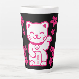Caneca De Café Latte Maneki-neko japonês rosa