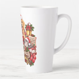 Caneca De Café Latte Manhã de Natal Aconchegante Golden Retriever & Gat