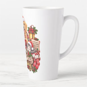 Caneca De Café Latte Manhã de Natal Aconchegante Golden Retriever & Gat