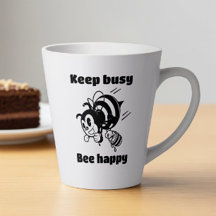 Caneca De Café Latte Mantenha-se Ocupado Feliz Cartoon Motivacional Bee