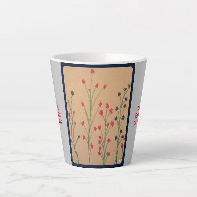 Caneca De Café Latte Mantra de vida e flores (Frente)