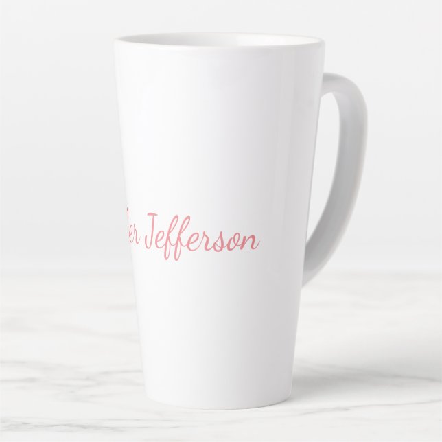 Caneca De Café Latte Manuscrito Branco Simples Moderno Seu Nome (Ângulo direito)