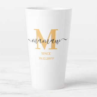 Caneca De Café Latte Manuscrito Elegante de Mamaw Monograma Amarelo Sun