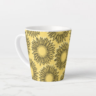 Caneca De Café Latte Mão De Girassol Russo Floral Desenhada