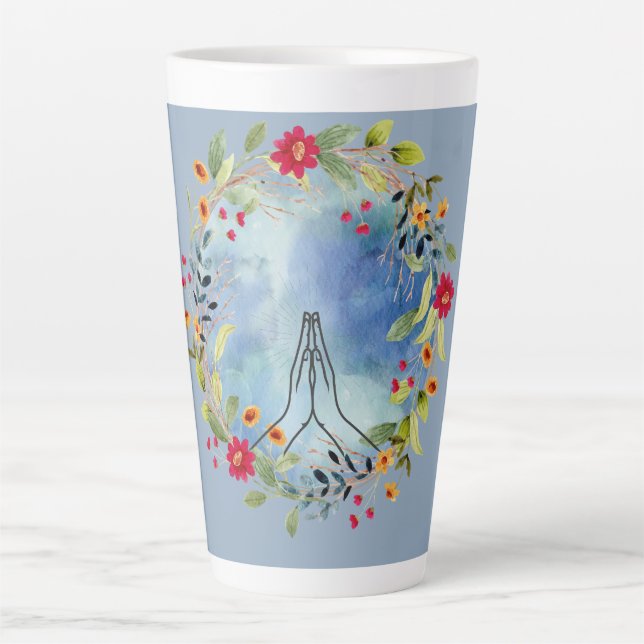 Caneca De Café Latte Mãos em oração aquarela (Frente)