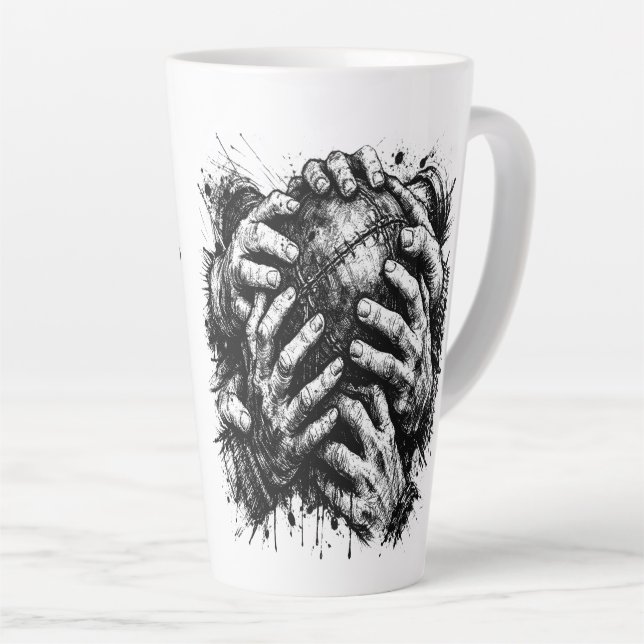 Caneca De Café Latte Mãos que agarram o Ba de Orkney (Ângulo direito)
