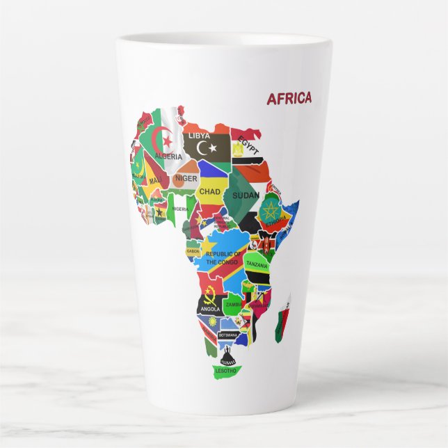 Caneca De Café Latte Mapa africano com bandeiras (Frente)