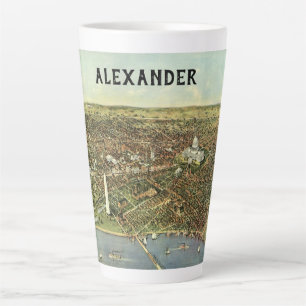 Caneca De Café Latte Mapa antigo com uma Visão Panorâmica de Washington