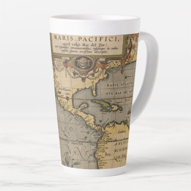 Caneca De Café Latte Mapa Antiquado das Américas Maris Pacifici (Ângulo direito)