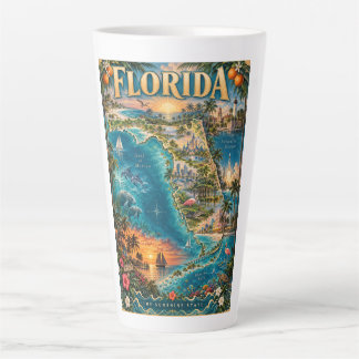 Caneca De Café Latte Mapa Artístico do Estado da Flórida - Cartaz Tropi