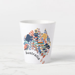 Caneca De Café Latte Mapa Australino de Animais Latte Mug