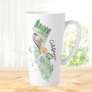 Caneca De Café Latte Mapa de Arte do Estado da Califórnia em Watercolor