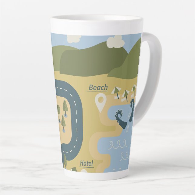 Caneca De Café Latte mapa de viagem de férias do cenário de cartoon na  (Ângulo direito)