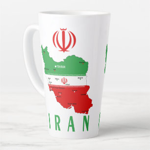 Caneca De Café Latte Mapa do Irã com Bandeira e Emblema