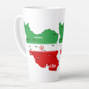 Caneca De Café Latte Mapa do Irã com Bandeira e Emblema