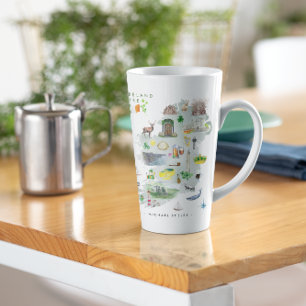 Caneca De Café Latte Mapa Ilustrado de Aquarela da Irlanda   Monograma