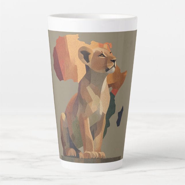 Caneca De Café Latte Mapas geométricos de mosaicos com mapa de África e (Frente)