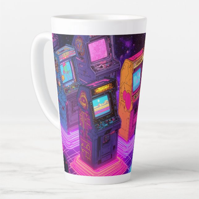 Caneca De Café Latte Máquinas de Arcade Retrô (Ângulo esquerdo)